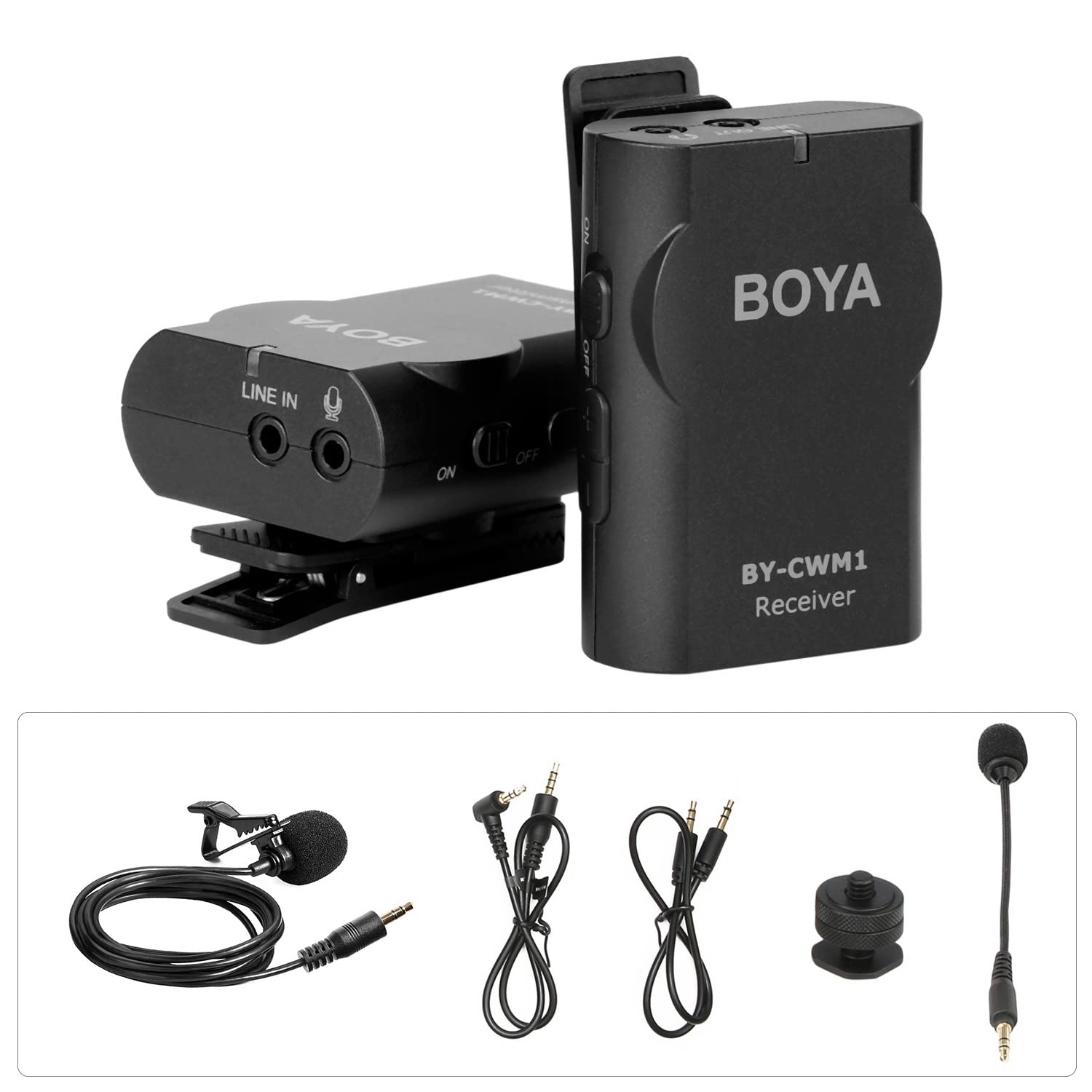 BOYA 2.4GHz Wireless Lavalier Microphone 3.5mm for Cameras, by-CWM1 Wireless Microphone with TRS Gooseneck Microphone for DSLR, Camcorders, Smartphones,Podcast,Interview,Vlogging,Livestream