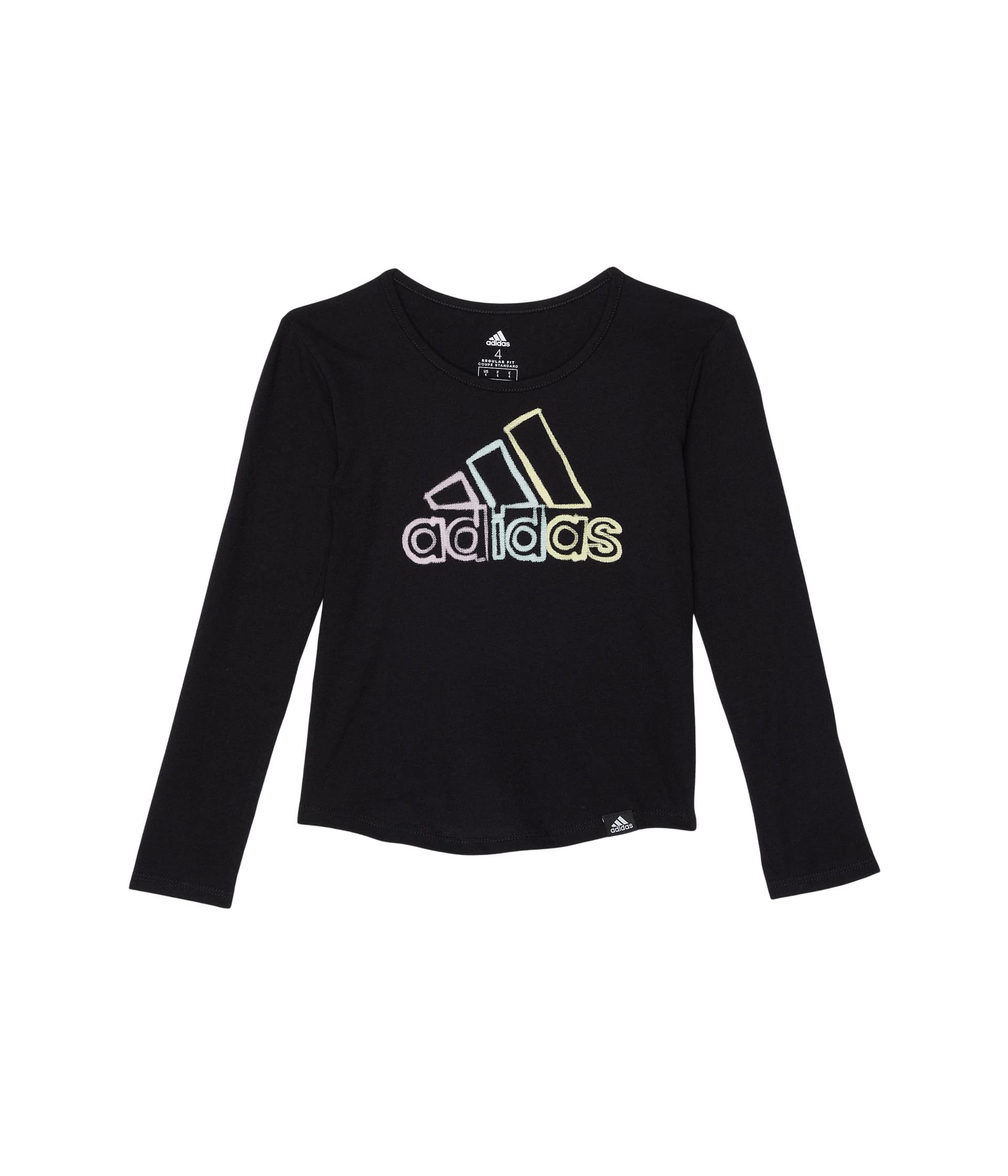 adidas Girls' Long Sleeve Vent Graphic Tee, Black, 4