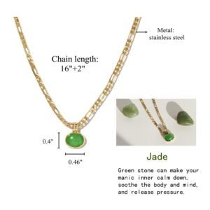 Moonffay Green Aventurine Pendant Gold Necklace for Women,Charm Plated 18k Gold Stainless Steel Non Tarnish Figaro Chain Non Tarnish Choker Necklaces Woman Jewelry