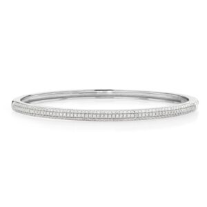 Gem Stone King 925 Sterling Silver White Moissanite 7 Inch Round Bangle Bracelet For Women | 1.30 Cttw | With Secure Locking