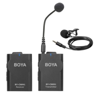 boya 2.4ghz wireless lavalier microphone 3.5mm for cameras, by-cwm1 wireless microphone with trs gooseneck microphone for dslr, camcorders, smartphones,podcast,interview,vlogging,livestream