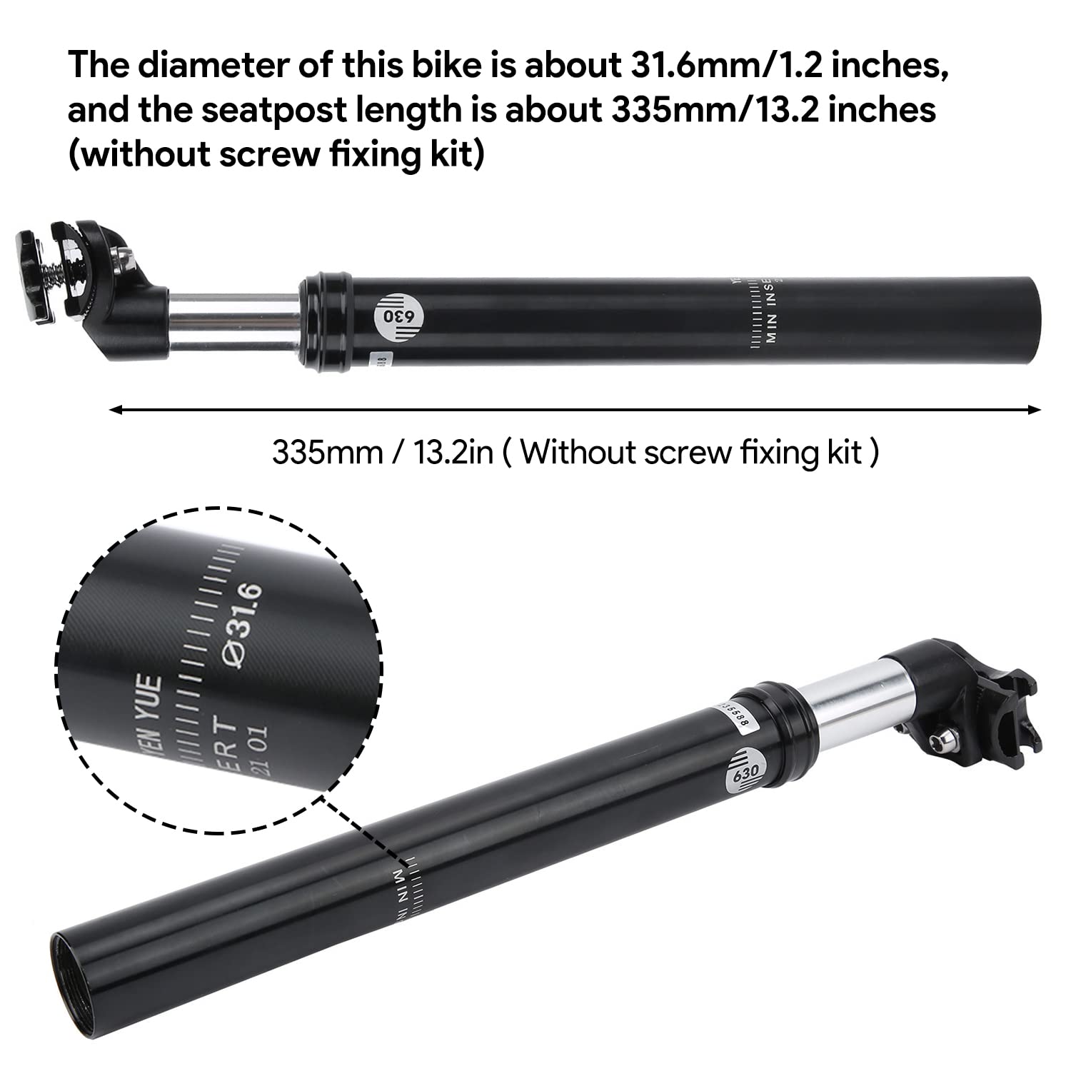 Tissting 335mm/13.2 in Bike Shock Absorber Seatpost Adjustable Resilience Aluminum Alloy Hydraulic Shock Absorbers for Bicycle Suspension Seatpost for Mountain Bike Agent Bike Road Bike