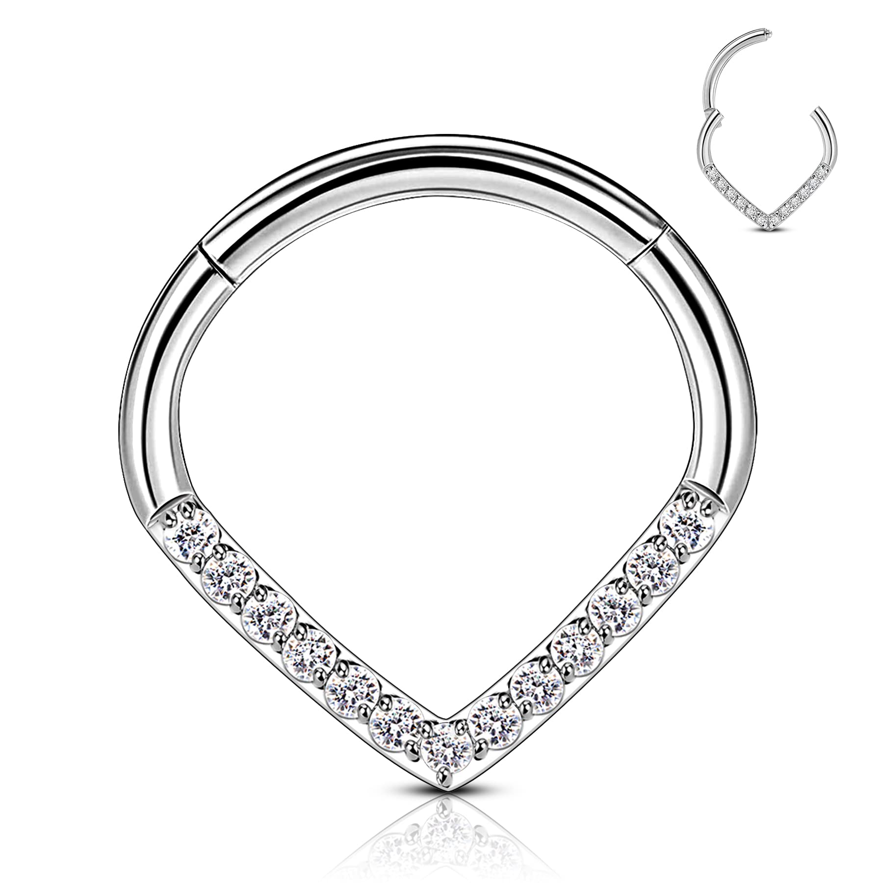 CM Crareesi Mania G23 Titanium Septum Rings Teardrop Titanium Cartilage Earring Hoop 8mm Titanium Daith Piercing Rings 16G Small Septum Jewelry Hoops Clear CZ Helix Piercing Jewelry