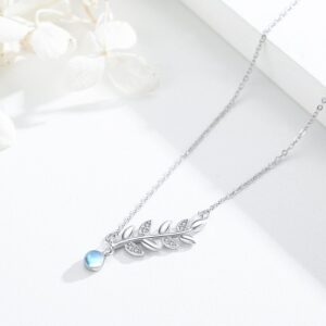 Midir&Etain 925 Sterling Silver Leaf Necklace Moonstone Pendant Moonstone Jewelry Gifts for Women Hypoallergenic Necklace for Sensitive Neck