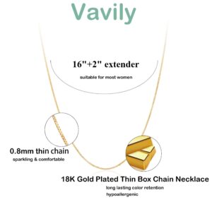 Vavily Minimalist Thin 18K Gold Chain Box Necklace Short Small Gold Chain Choker Necklaces for Women