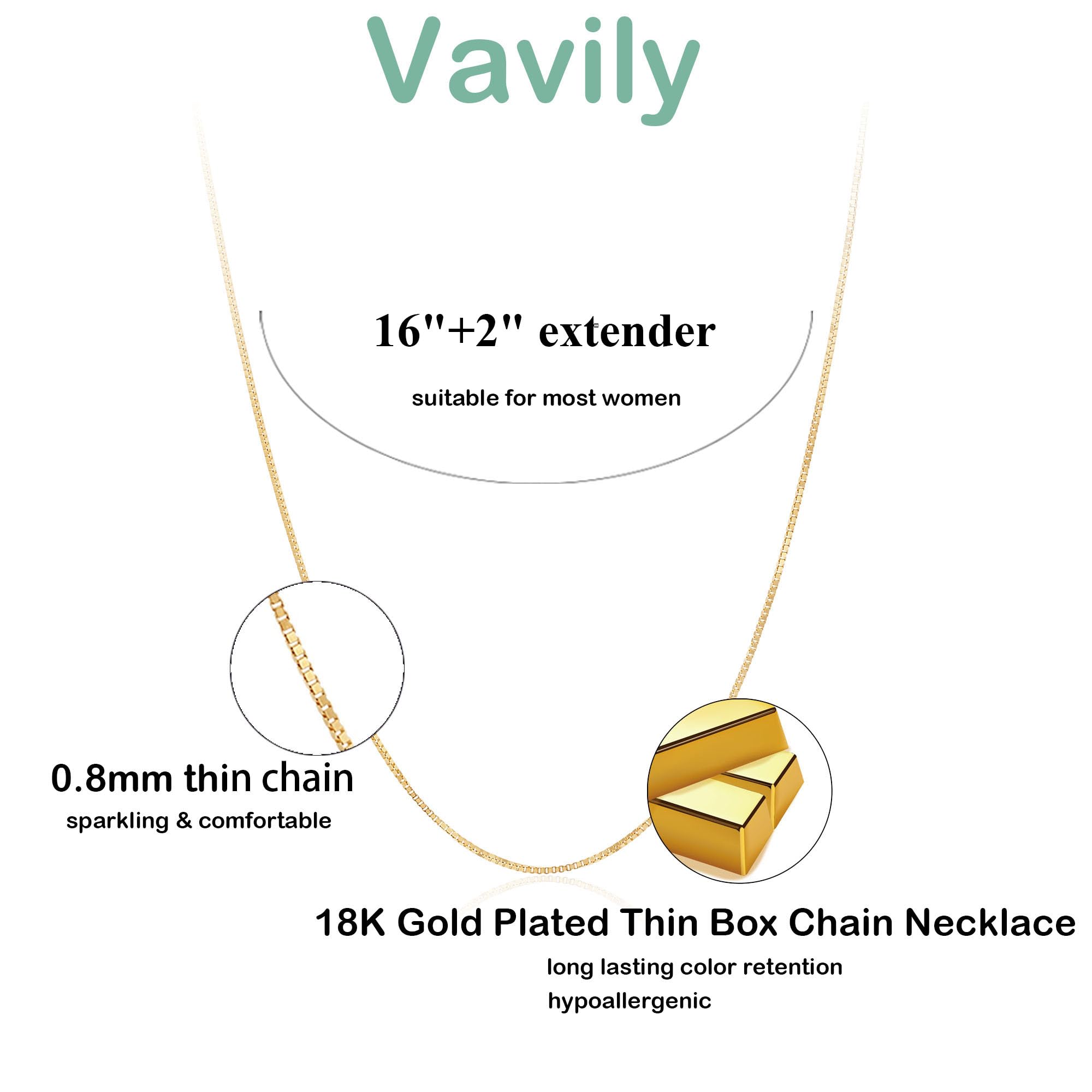 Vavily Minimalist Thin 18K Gold Chain Box Necklace Short Small Gold Chain Choker Necklaces for Women