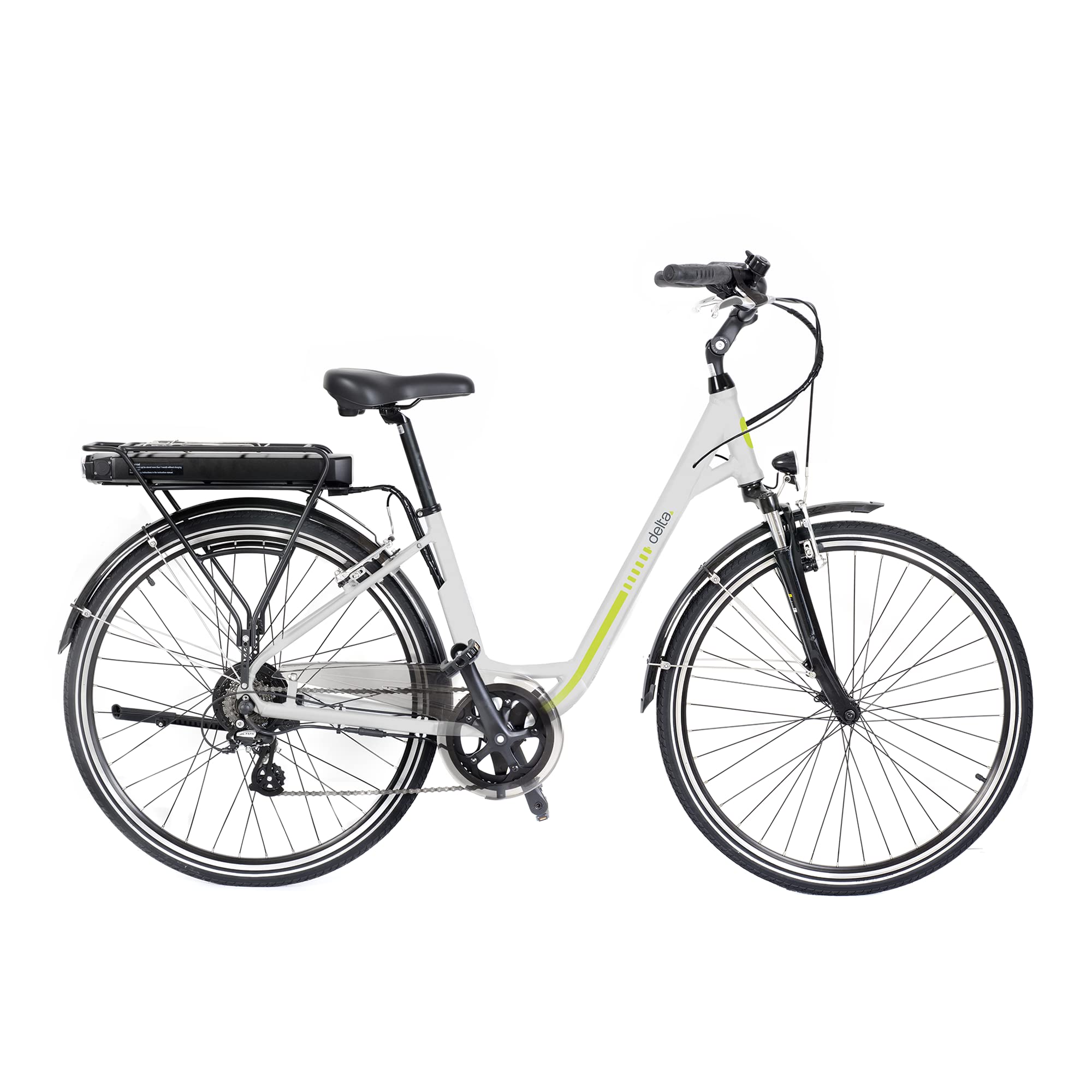 Electric Bike, Delta Cycle rDrive Ebike - 396Wh Lithium-Ion Battery, 55 Miles On A Single Charge - 7 Speed Shimano Gear System, Front & Rear V-Brakes - Safety Lights, Storage Rack & Kickstand