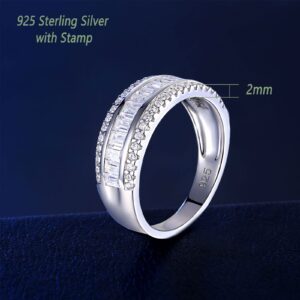 Wuziwen Sterling Silver Round and Baguette Eternity Ring Wedding Band for Women Cubic Zirconia Sz 7