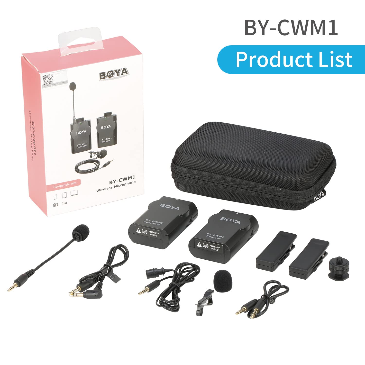 BOYA 2.4GHz Wireless Lavalier Microphone 3.5mm for Cameras, by-CWM1 Wireless Microphone with TRS Gooseneck Microphone for DSLR, Camcorders, Smartphones,Podcast,Interview,Vlogging,Livestream