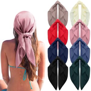 zhanmai 8 pcs 27.5 x 27.5 inch square satin head scarves women silk bandana hair scarves hair wrap neck scarf for sleeping (mixed colors,stylish)