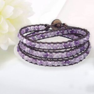 Ayriwoyi Amethyst Bracelet Wrap Bracelet for Women Beaded Wrap Bracelet Crystal Stone Bracelet Womens Wraps Bracelet Adjustable Handmade Jewelry Gifts for Women