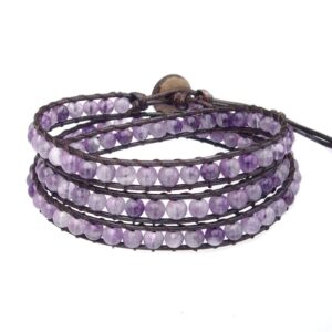 Ayriwoyi Amethyst Bracelet Wrap Bracelet for Women Beaded Wrap Bracelet Crystal Stone Bracelet Womens Wraps Bracelet Adjustable Handmade Jewelry Gifts for Women