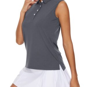 TACVASEN Womens Golf Shirt Sleeveless Polo Shirts Summer Shirts Active Tank Tops Casual Shirts Lightweight Shirts Breathable Shirts Dark Grey