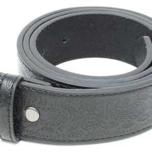 BC Belts Leather Belt Strap with Western Skull and Paisley Embossed Pattern 1.5" Wide with Snaps (Black-XS)