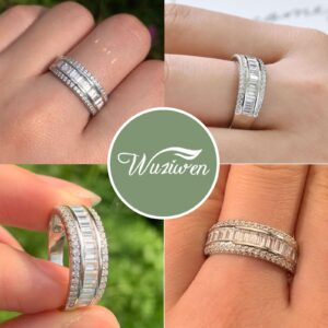 Wuziwen Sterling Silver Round and Baguette Eternity Ring Wedding Band for Women Cubic Zirconia Sz 7