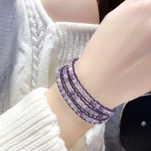 Ayriwoyi Amethyst Bracelet Wrap Bracelet for Women Beaded Wrap Bracelet Crystal Stone Bracelet Womens Wraps Bracelet Adjustable Handmade Jewelry Gifts for Women