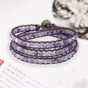 Ayriwoyi Amethyst Bracelet Wrap Bracelet for Women Beaded Wrap Bracelet Crystal Stone Bracelet Womens Wraps Bracelet Adjustable Handmade Jewelry Gifts for Women