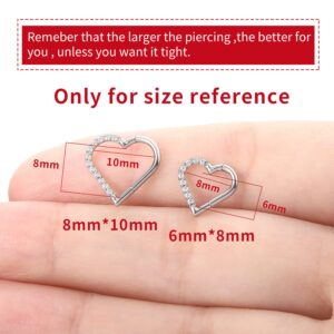 VOJO 16G G23 Titanium Daith Piercing Jewelry Heart Clicker Cartilage Tragus Earring for Women (8mm,For Right Ear Silver)