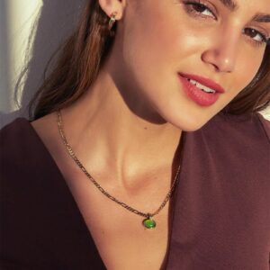 Moonffay Green Aventurine Pendant Gold Necklace for Women,Charm Plated 18k Gold Stainless Steel Non Tarnish Figaro Chain Non Tarnish Choker Necklaces Woman Jewelry