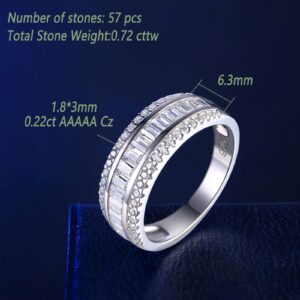 Wuziwen Sterling Silver Round and Baguette Eternity Ring Wedding Band for Women Cubic Zirconia Sz 7