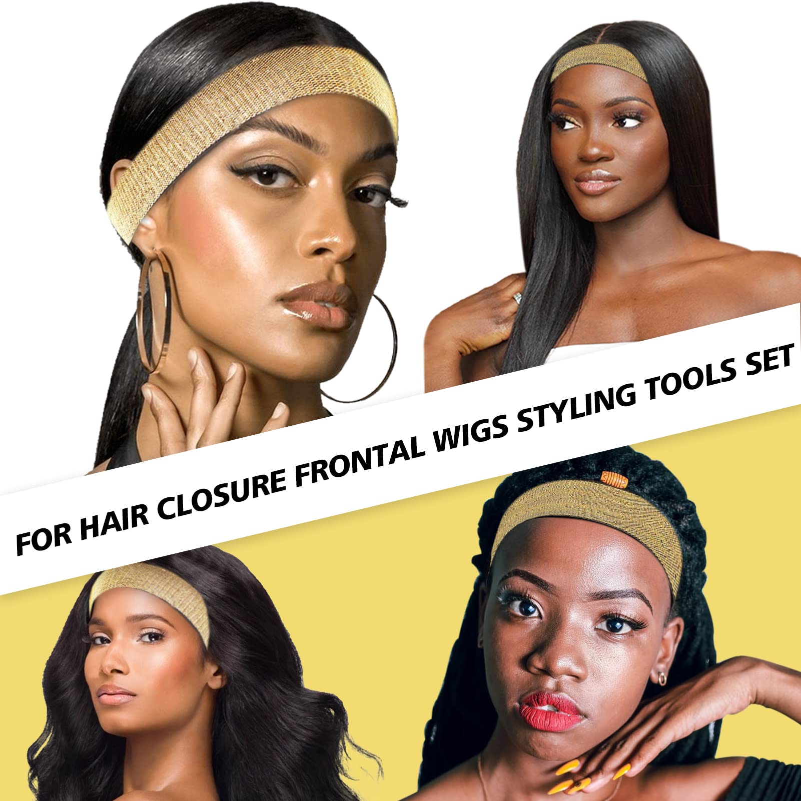 3PCS Elastic Bands for Wig Edges - Elastic Band for Lace Frontal Melt Wig Melt Band for Lace Front Laying Edges - Adjustable Wig Band for Edges Wig Install Accessories (Gold)