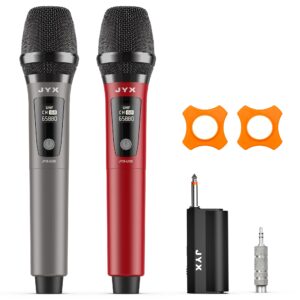 jyx wireless microphone, dual 2 uhf cordless mic system with rechargeable receiver, handheld dynamic microphone with 100ft transmission distance for karaoke/meeting/wedding/speech