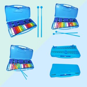 Soulmate Xylophone, 25 Note Glockenspiel Xylophone for kids Colorful Musical Toy Metal Keys,Professional Xylophone Instrument with case and Two Safe Mallets for Beginners, Music Teaching, Gifts(Blue)