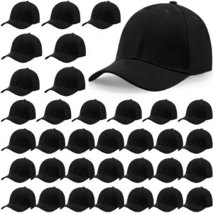 36 Pcs Black Baseball Cap Blank Trucker Hats Bulk Adjustable Denim Plain Dad Hats Unisex Sport Cap for Men Women(Black)