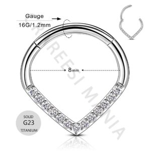 CM Crareesi Mania G23 Titanium Septum Rings Teardrop Titanium Cartilage Earring Hoop 8mm Titanium Daith Piercing Rings 16G Small Septum Jewelry Hoops Clear CZ Helix Piercing Jewelry