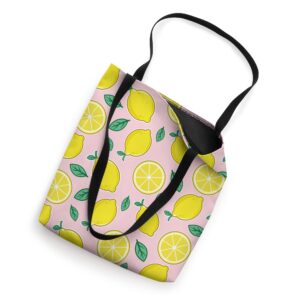 Summer Lemons Yellow Lemon Slices Leaves Pattern Cute Pink Tote Bag