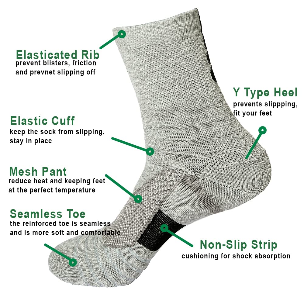 Athletic Crew Socks - Moisture Wicking Control Comfort Fit Cushioned socks with Arch Compression 3-Pairs