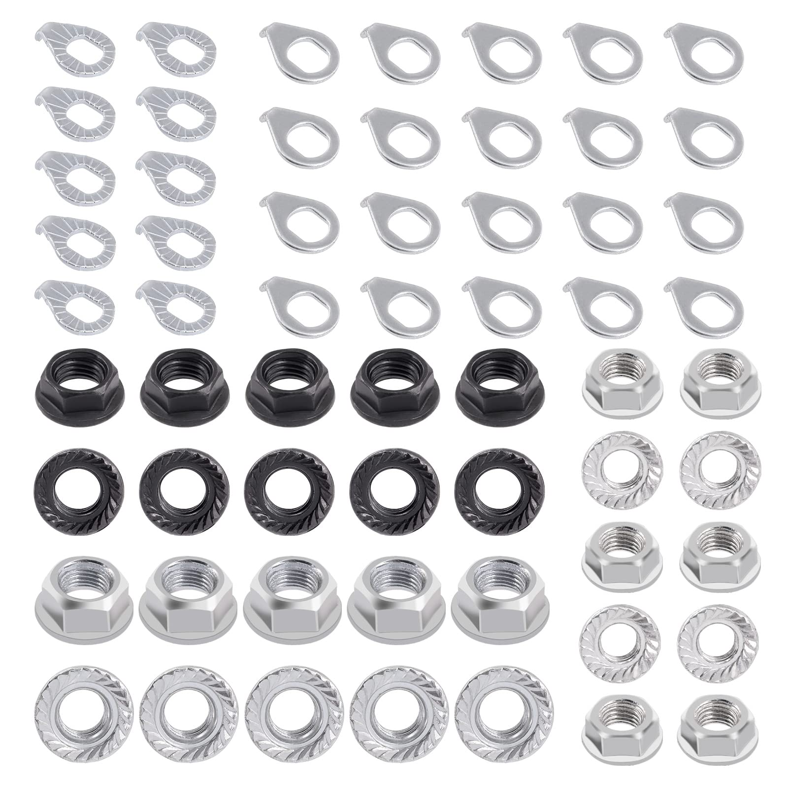 Tanstic 60Pcs Bike Wheel Axle Nut and Safety Washer Kit, Including 30Pcs M8 M9.5 M10 Bike Nut Bicycle Hub Flange Axle Nut Bicycle Hook Hub Parts with 30Pcs M8 M10 Safety Washers for Bike Wheel