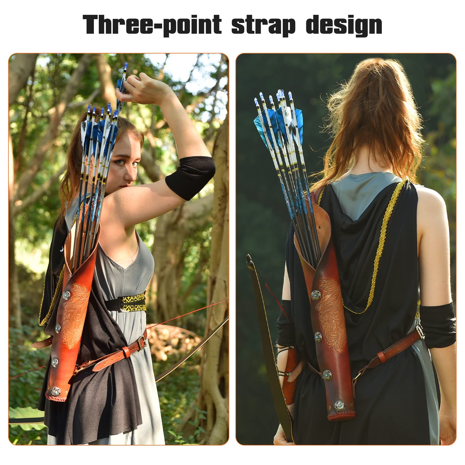 KAINOKAI Pure Cowhide Arrow Quiver,Retro Hunting Quivers with Magnetic Attraction,Riding Quiver for Horse Bow Recurve Bow and Longbow(Elf Archer)