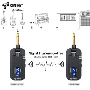 Sondery Wireless Guitar Transmitter Receiver System 5.8GHz, 24-bit High-Quality Audio, Ultra-Low Latency, Rechargeable with 4 Channels for Electric Instruments