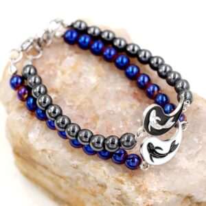 Yin Yang Fish Bracelets Set for Couples - His and Hers Round Black Purple Hematite Beads Bracelets,Matching Puzzle YinYang Fish Bracelets for Boyfriend Girlfriend Best Friends Y2100