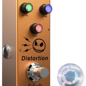 Sofadio Distortion Guitar Pedal, True Bypass DC 9V Mini Single Effect Pedals for Electric Guitars with Color LED Buttons Easy to Use in Dark Environment