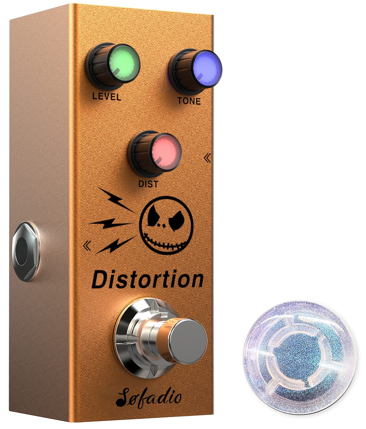 Sofadio Distortion Guitar Pedal, True Bypass DC 9V Mini Single Effect Pedals for Electric Guitars with Color LED Buttons Easy to Use in Dark Environment