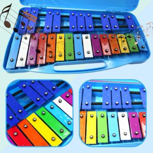 Soulmate Xylophone, 25 Note Glockenspiel Xylophone for kids Colorful Musical Toy Metal Keys,Professional Xylophone Instrument with case and Two Safe Mallets for Beginners, Music Teaching, Gifts(Blue)