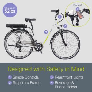 Electric Bike, Delta Cycle rDrive Ebike - 396Wh Lithium-Ion Battery, 55 Miles On A Single Charge - 7 Speed Shimano Gear System, Front & Rear V-Brakes - Safety Lights, Storage Rack & Kickstand