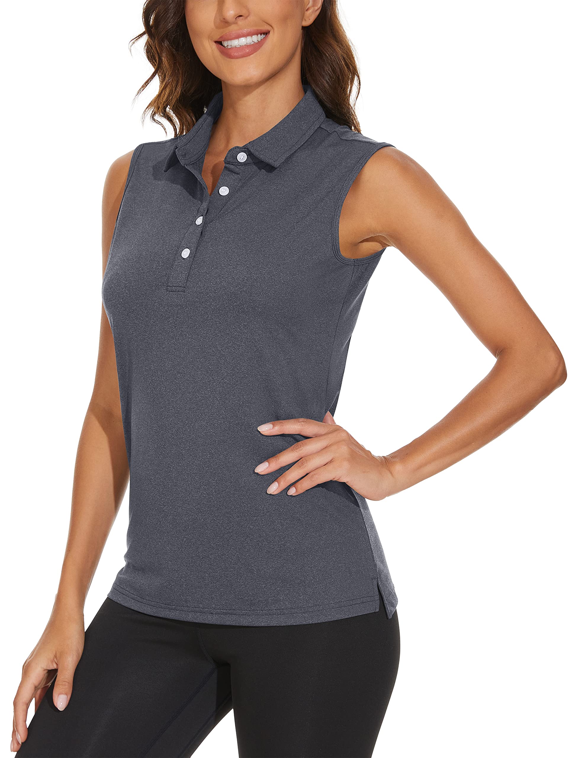 TACVASEN Womens Golf Shirt Sleeveless Polo Shirts Summer Shirts Active Tank Tops Casual Shirts Lightweight Shirts Breathable Shirts Dark Grey