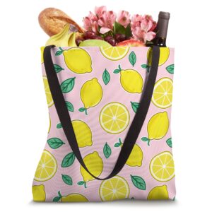 Summer Lemons Yellow Lemon Slices Leaves Pattern Cute Pink Tote Bag