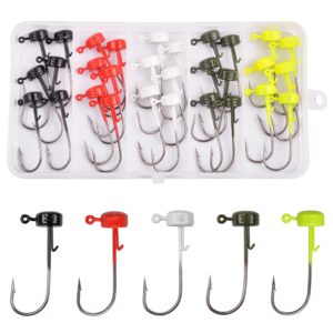 Ned Rig Jig Head Hooks Kit, 30pcs Finesse Mushroom Jig Heads for Soft Lures Mushroom Jig Heads Ned Rig Hooks for Bass Crappie Fishing 1/10oz 1/8oz 1/6oz