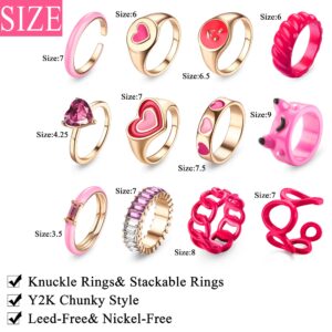 Sanfenly 12Pcs Y2K Chunky Rings Colorful Rings for Women Acrylic Resin Rings Aesthetic Gold Cute Trendy Funky Statement Stackable Finger Knuckle Rings Aesthetic Y2k Jewelry