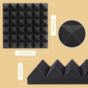 36 Pack AUSLET Acoustic Panels 12 x 12 x 2 Inches, Pyramid Sound Proof Foam Panels for Wall, High Density Black Acoustic Foam Panels,Soundproof Wall Panels