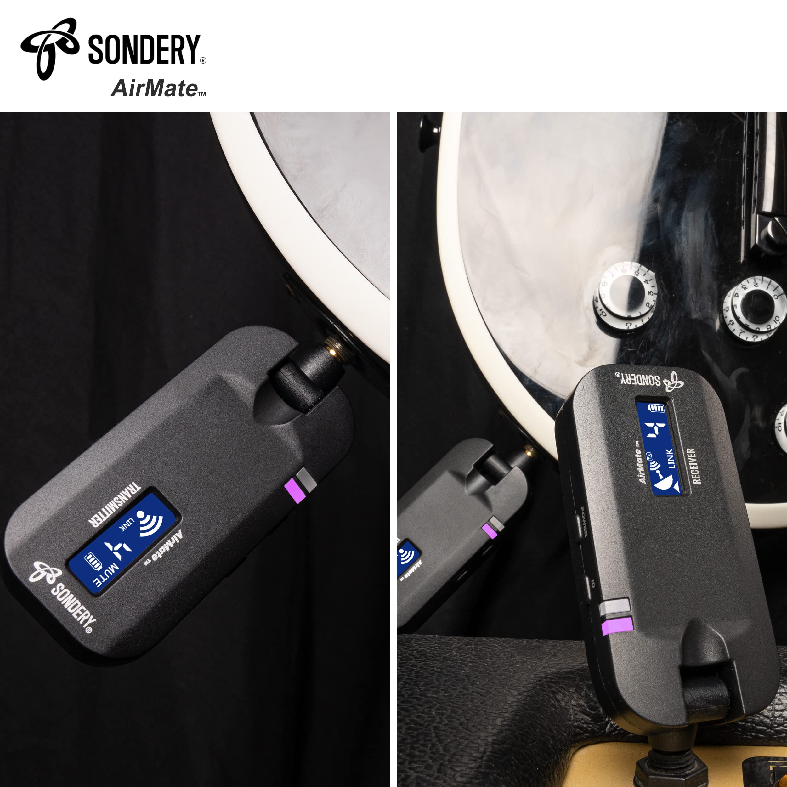 Sondery Wireless Guitar Transmitter Receiver System 5.8GHz, 24-bit High-Quality Audio, Ultra-Low Latency, Rechargeable with 4 Channels for Electric Instruments