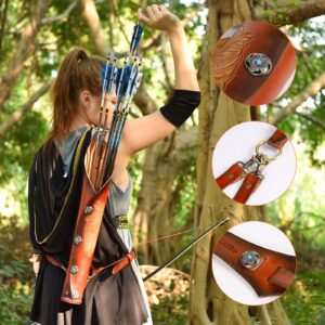 KAINOKAI Pure Cowhide Arrow Quiver,Retro Hunting Quivers with Magnetic Attraction,Riding Quiver for Horse Bow Recurve Bow and Longbow(Elf Archer)