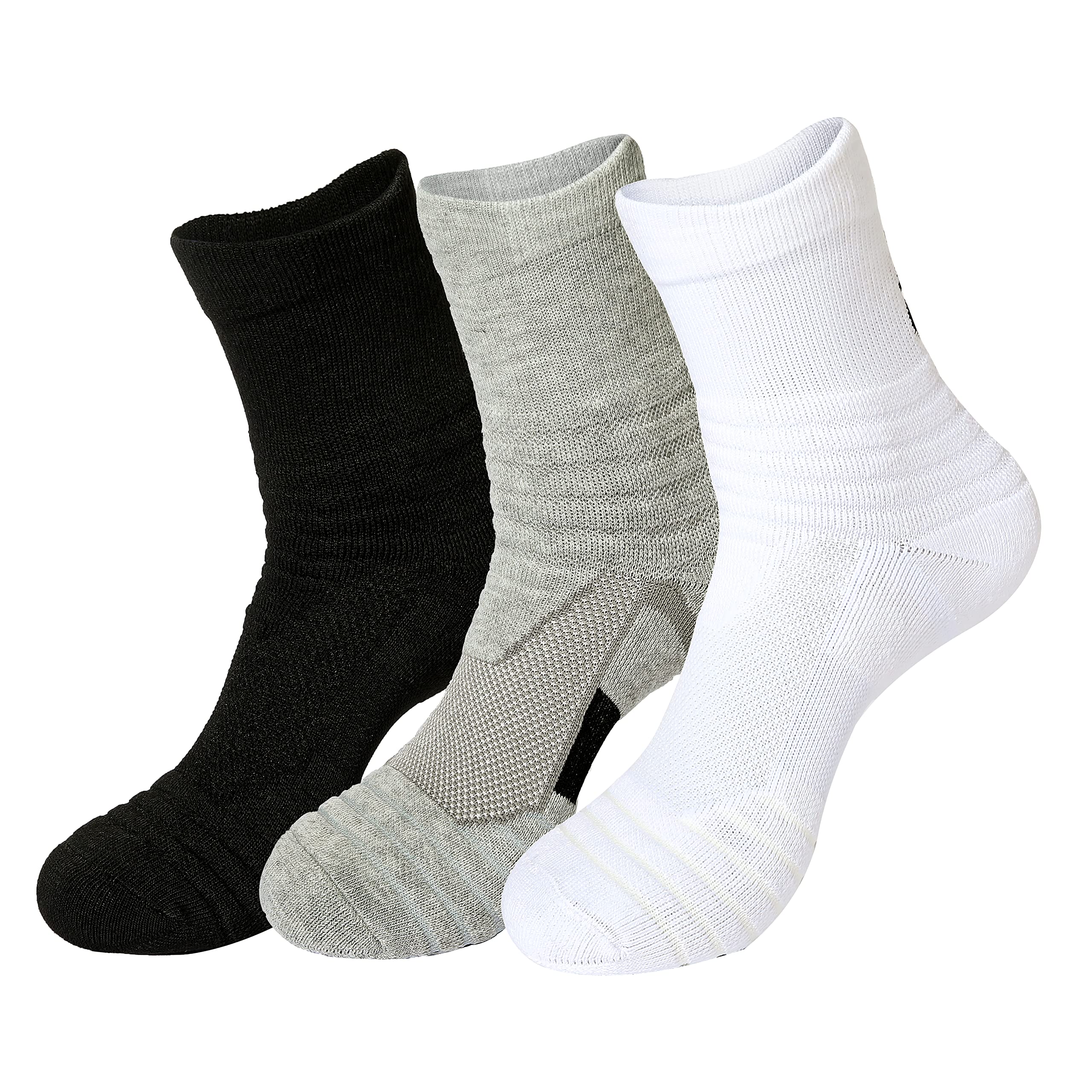 Athletic Crew Socks - Moisture Wicking Control Comfort Fit Cushioned socks with Arch Compression 3-Pairs