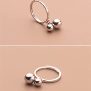 Cute Ball Bell 925 Sterling Silver Adjustable Open Ring for Women Girls Expandable Boho Geometric Round Statement Finger Rings Comfort Fit Dainty Charms Dangle Jewelry Christmas BFF Gift