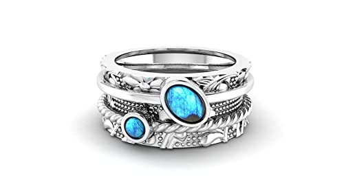 NYZA JEWELS Spinner Ring with Labradorite 925 Sterling Silver | Fidget Band Meditation Ring Beautiful Texture | For Men & Women Anxiety Stress Relieving (White, 11)