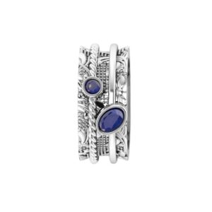 NYZA JEWELS Spinner Ring with Blue Sapphire 925 Sterling Silver | Fidget Band Meditation Ring Beautiful Texture | For Men & Women Anxiety Stress Relieving (White, 7)